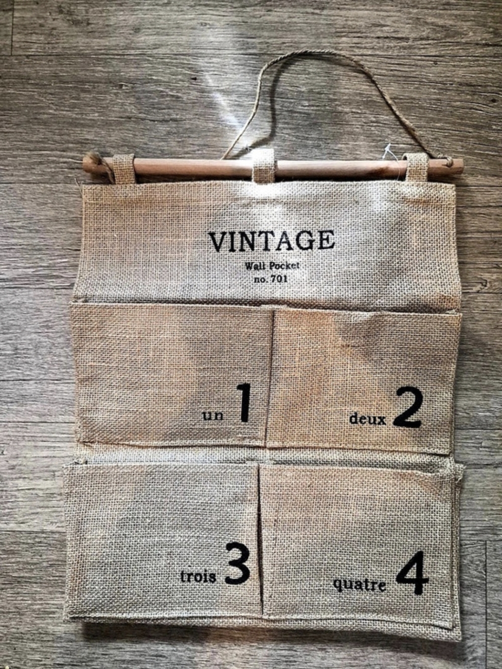 Vintage Wall Pocket no. 701 Burlap Wall Organizer Beige & Brown New